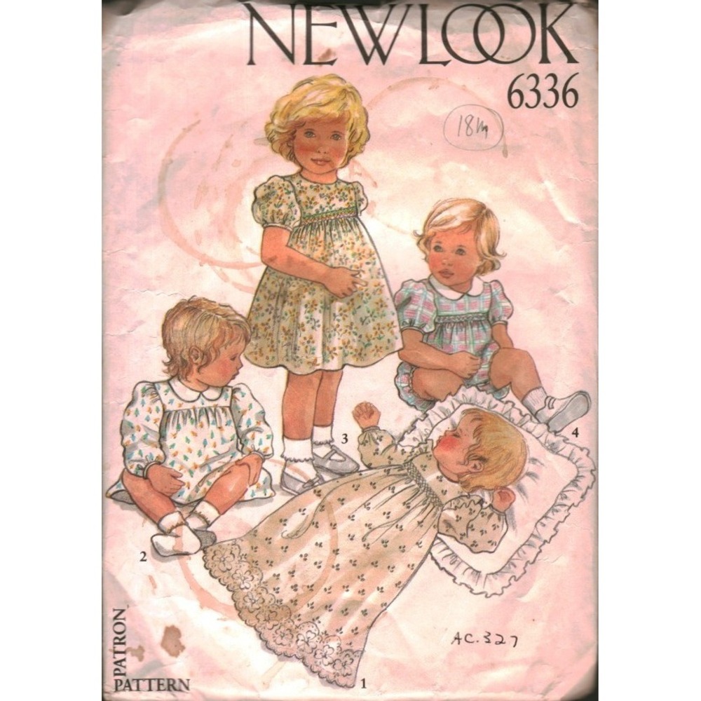 New Look 6336 Sewing Pattern Baby Girls Dress Romper Nightgown Size 3-18 Months